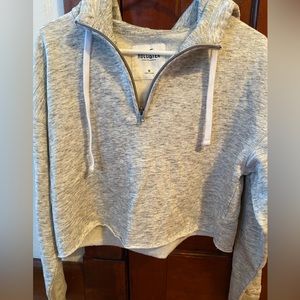Light Grey Hollister Crop Hoodie with zipper, Medium